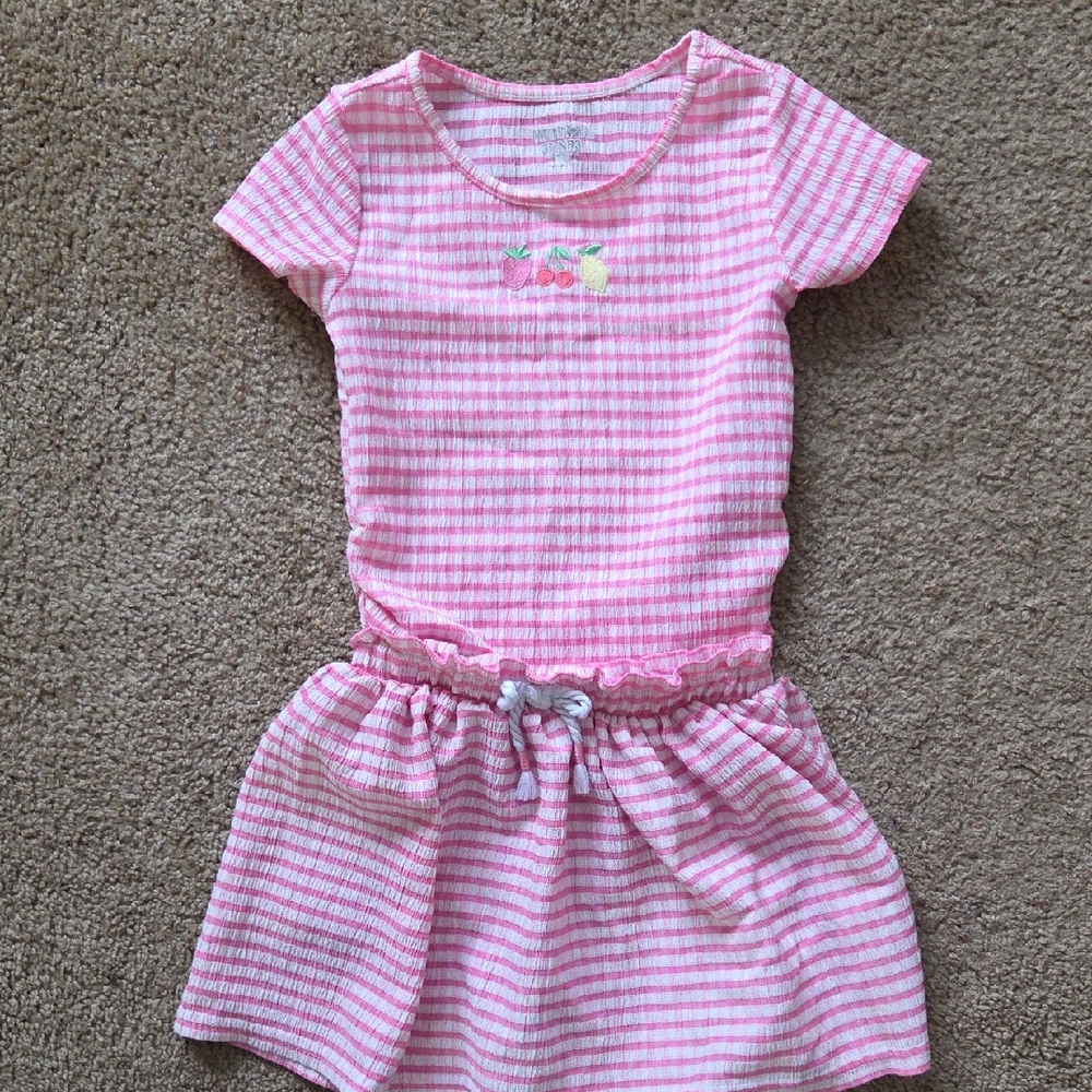 Pink Striped Shirt And Skirt Setwith Embroidered Detail